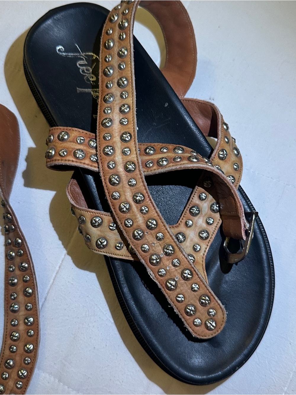 Free People Tan Studded Leather Ankle-Strap Sandals size 38 - Picture 5 of 9